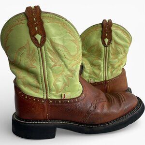 Justin Gypsy Leather Green Western Cowgirl Shorty Roper Rodeo Cowboy Boots 8.5 B